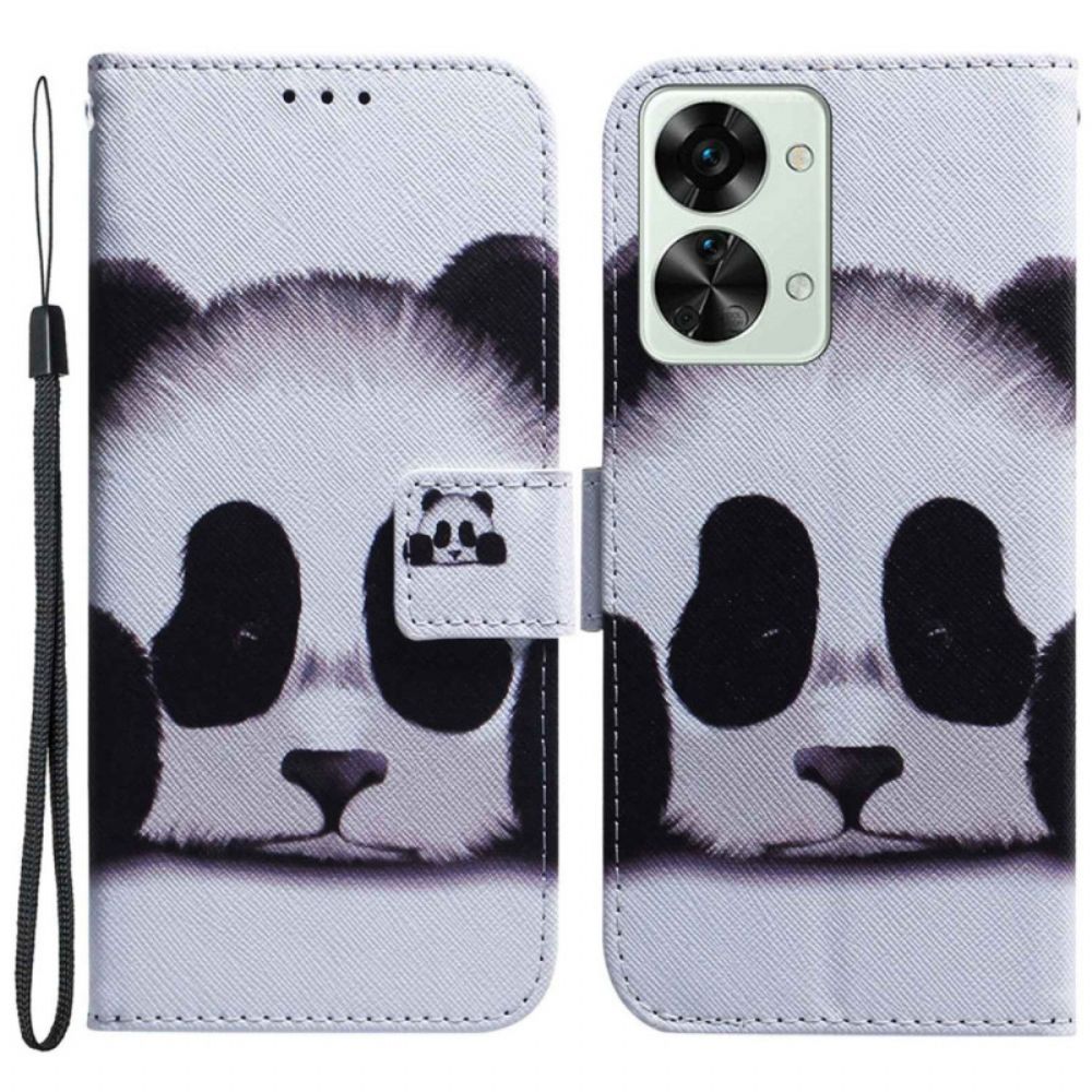 Folio-hoesje voor OnePlus Nord 2T 5G Met Ketting Thong Panda