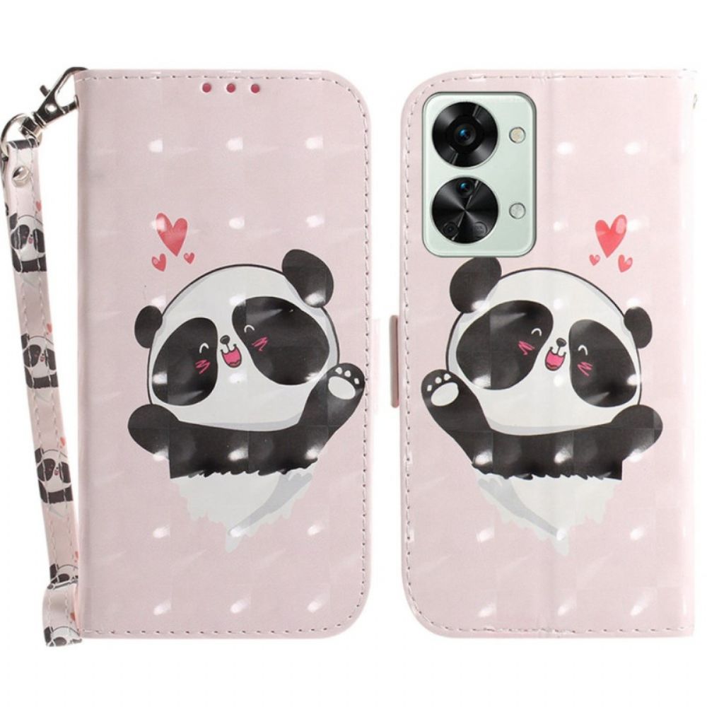 Folio-hoesje voor OnePlus Nord 2T 5G Met Ketting Thong Panda Liefde