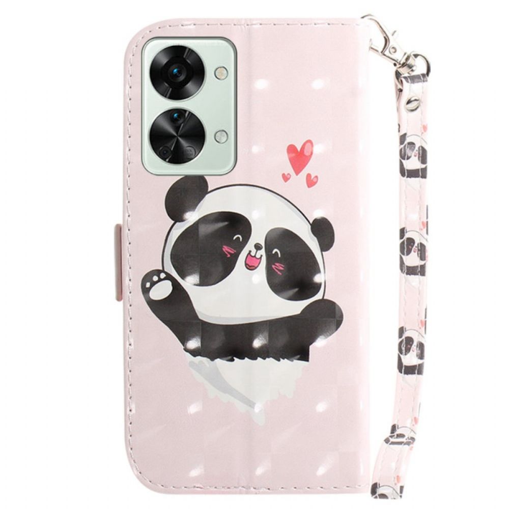 Folio-hoesje voor OnePlus Nord 2T 5G Met Ketting Thong Panda Liefde