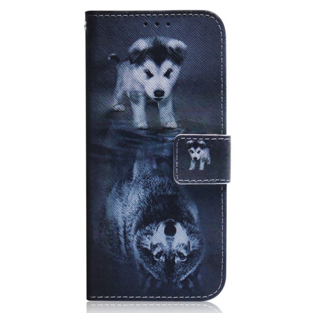 Folio-hoesje voor OnePlus Nord 2T 5G Met Ketting Thong Puppy En Wolf