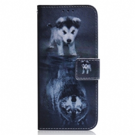 Folio-hoesje voor OnePlus Nord 2T 5G Met Ketting Thong Puppy En Wolf