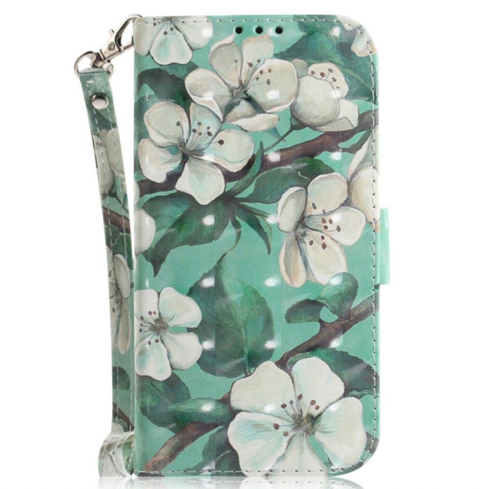 Folio-hoesje voor OnePlus Nord 2T 5G Met Ketting Witte Band Bloemen