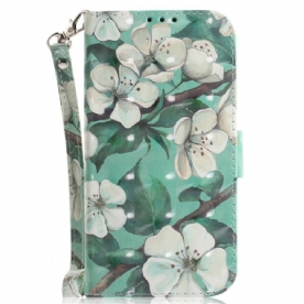 Folio-hoesje voor OnePlus Nord 2T 5G Met Ketting Witte Band Bloemen