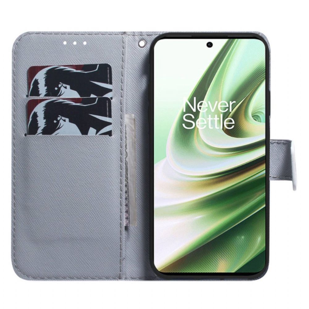 Leren Hoesje voor OnePlus Nord 2T 5G Met Ketting Abrikozenband Bloemen