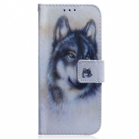 Leren Hoesje voor OnePlus Nord 2T 5G Met Ketting Aquarel Wolf Met Riem