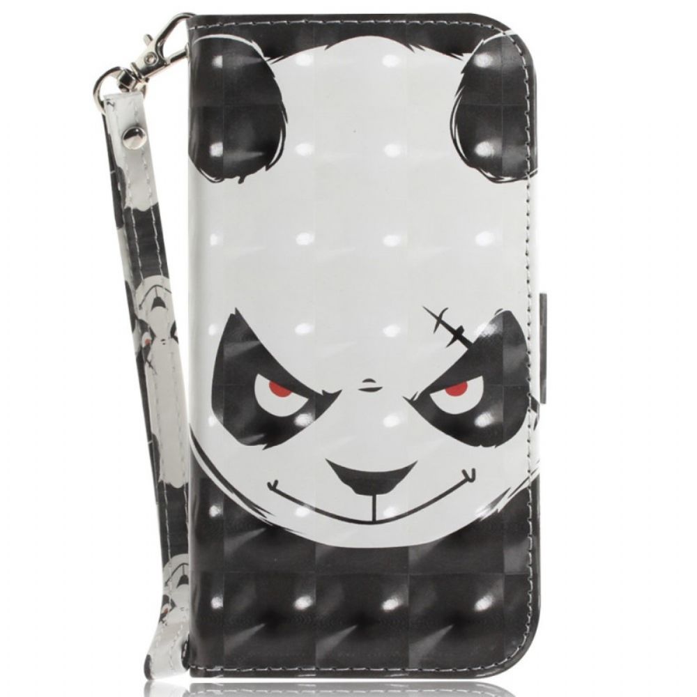 Leren Hoesje voor OnePlus Nord 2T 5G Met Ketting Boze Panda Met Riem