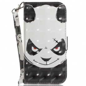 Leren Hoesje voor OnePlus Nord 2T 5G Met Ketting Boze Panda Met Riem