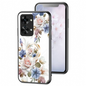 Telefoonhoesje voor OnePlus Nord 2T 5G Gehard Glas Bloemen Ring Diamanten