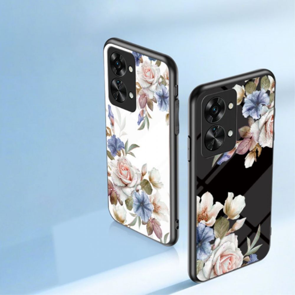 Telefoonhoesje voor OnePlus Nord 2T 5G Gehard Glas Bloemen Ring Diamanten