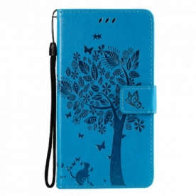 Leren Hoesje voor Realme C21 Met Ketting Boom En Kat Met Bandjes