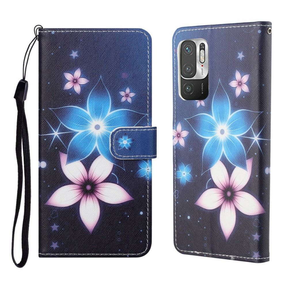 Flip Case voor Xiaomi Redmi Note 10 5G / Poco M3 Pro 5G Met Ketting Maanbloemband