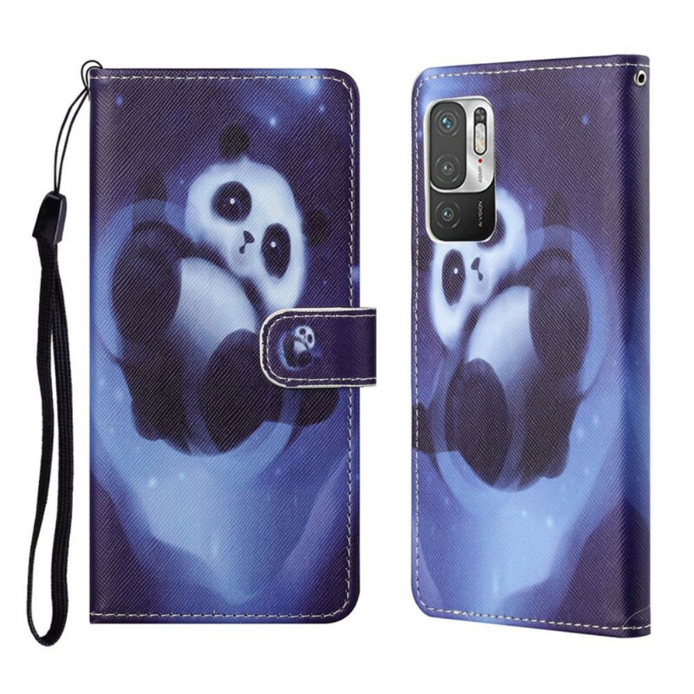 Flip Case voor Xiaomi Redmi Note 10 5G / Poco M3 Pro 5G Met Ketting Thong Ruimte Panda