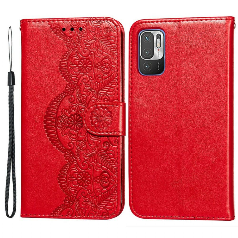 Folio-hoesje voor Xiaomi Redmi Note 10 5G / Poco M3 Pro 5G Bloemborduurwerk