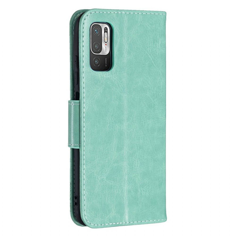 Folio-hoesje voor Xiaomi Redmi Note 10 5G / Poco M3 Pro 5G Met Ketting Bandje Met Vlinderprint