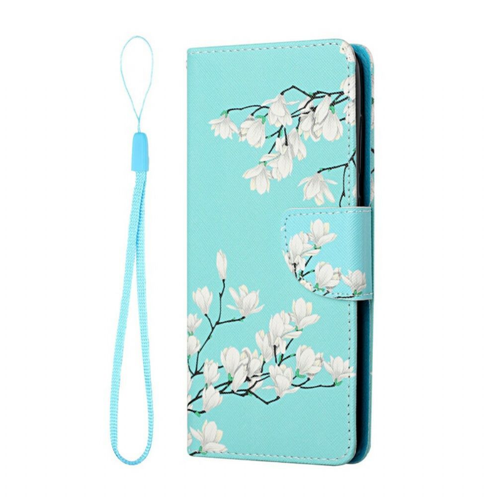 Folio-hoesje voor Xiaomi Redmi Note 10 5G / Poco M3 Pro 5G Met Ketting Thong Bloemenboom