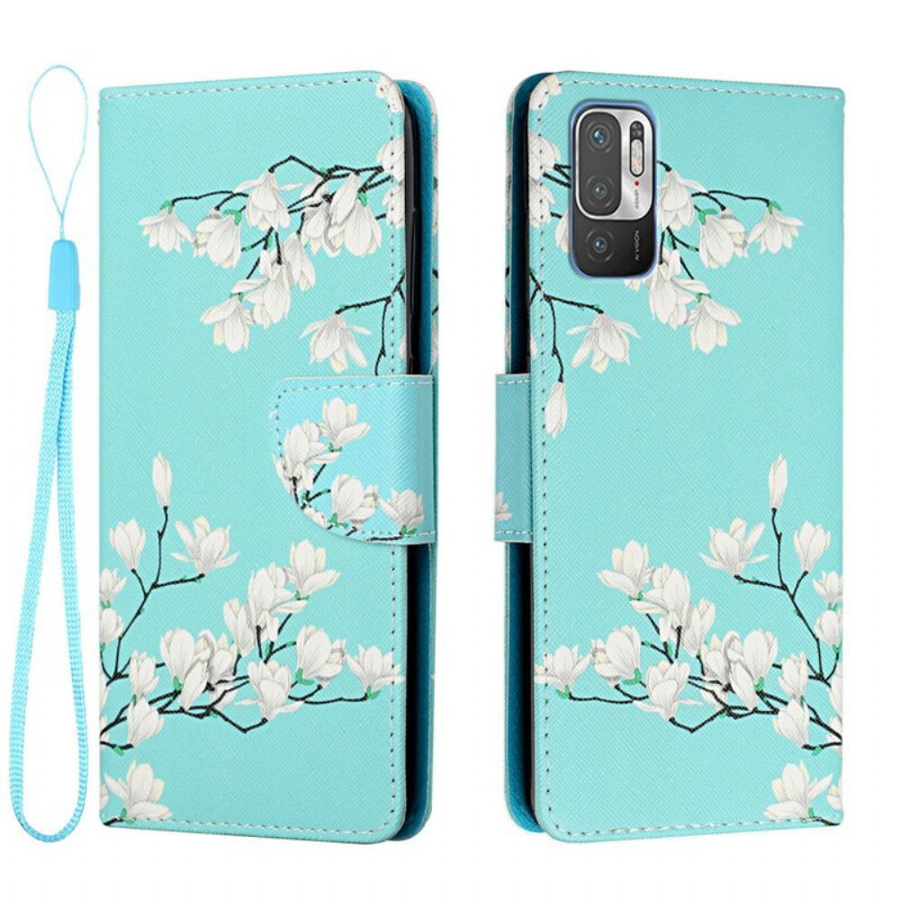 Folio-hoesje voor Xiaomi Redmi Note 10 5G / Poco M3 Pro 5G Met Ketting Thong Bloemenboom