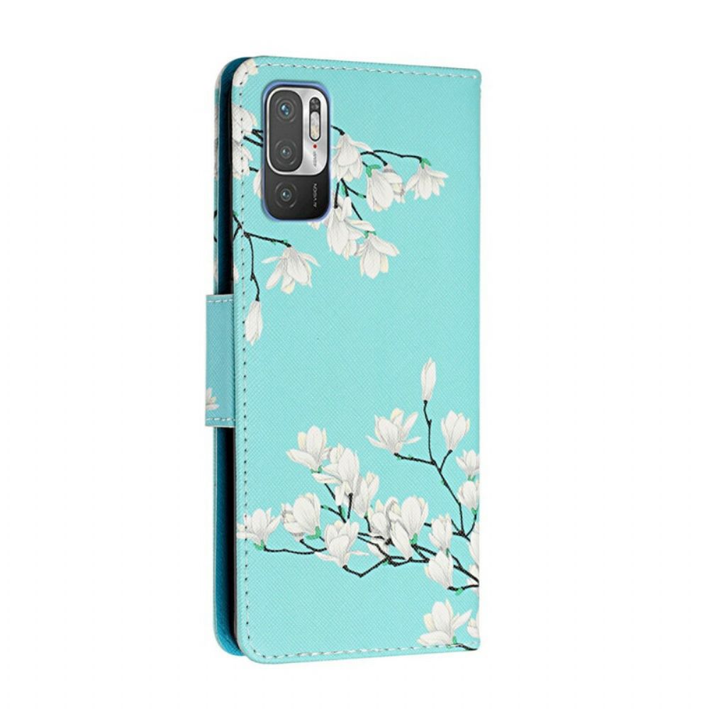 Folio-hoesje voor Xiaomi Redmi Note 10 5G / Poco M3 Pro 5G Met Ketting Thong Bloemenboom