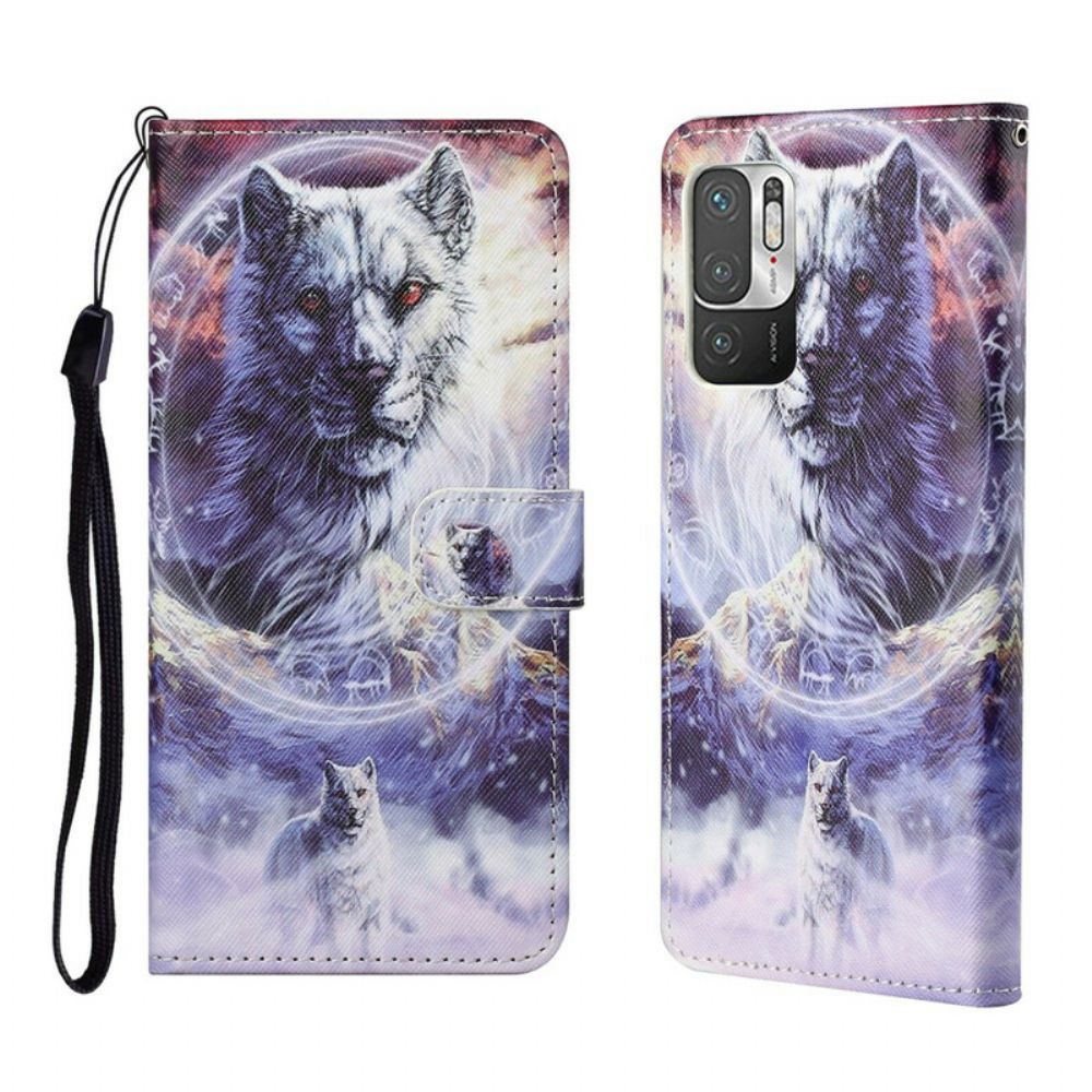 Folio-hoesje voor Xiaomi Redmi Note 10 5G / Poco M3 Pro 5G Wolf Met Koord