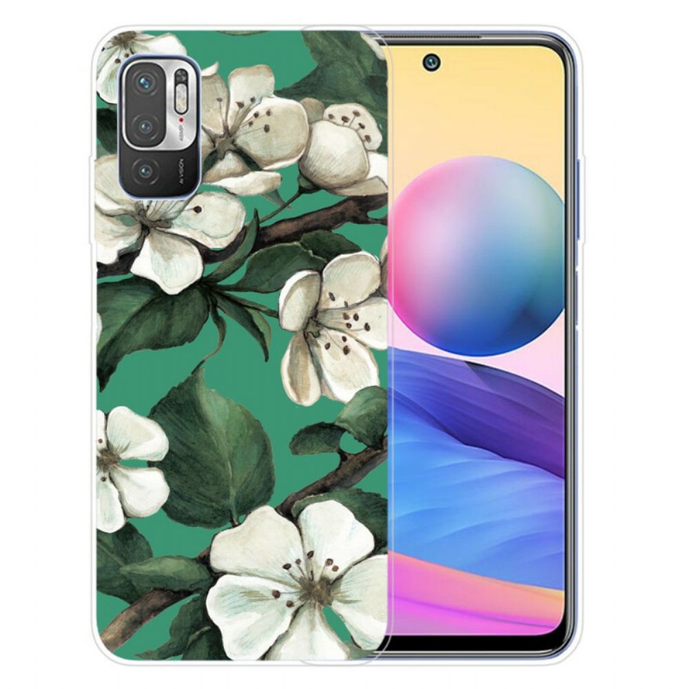 Hoesje voor Xiaomi Redmi Note 10 5G / Poco M3 Pro 5G Geschilderde Witte Bloemen