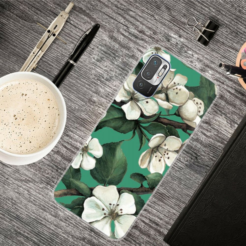 Hoesje voor Xiaomi Redmi Note 10 5G / Poco M3 Pro 5G Geschilderde Witte Bloemen