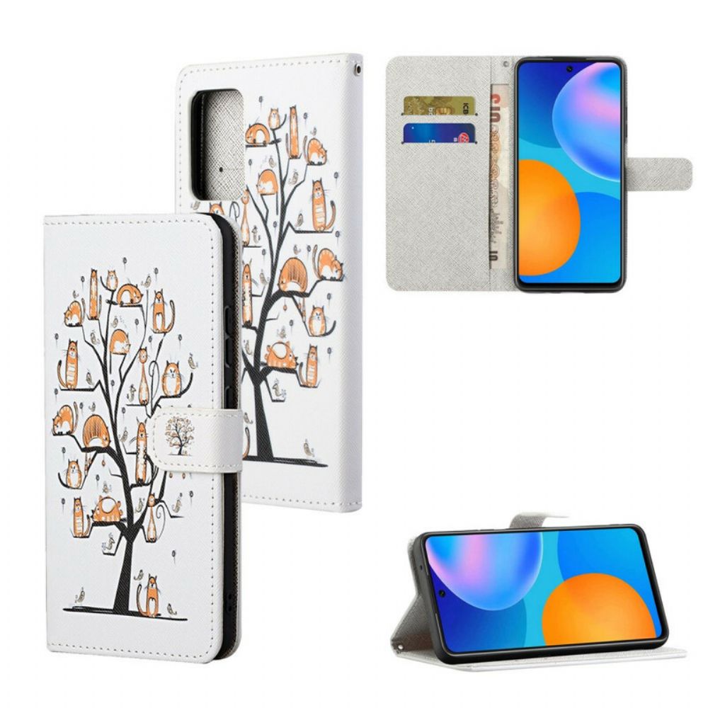 Leren Hoesje voor Xiaomi Redmi Note 10 5G / Poco M3 Pro 5G Met Ketting Thong Katten