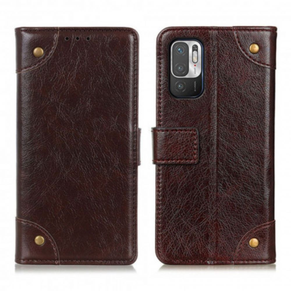 Leren Hoesje voor Xiaomi Redmi Note 10 5G / Poco M3 Pro 5G Vintage Klinknagels Nappaleer Stijl