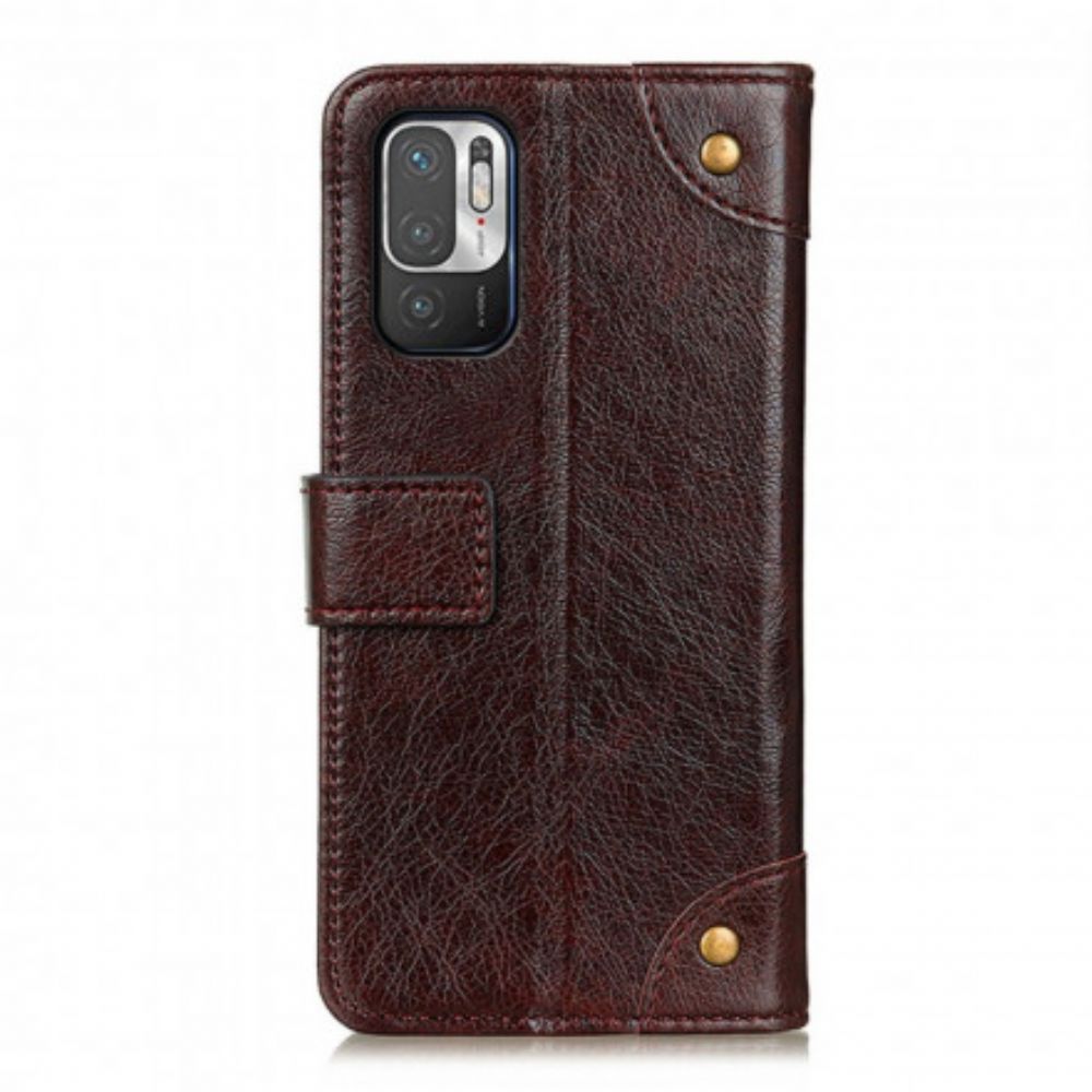 Leren Hoesje voor Xiaomi Redmi Note 10 5G / Poco M3 Pro 5G Vintage Klinknagels Nappaleer Stijl