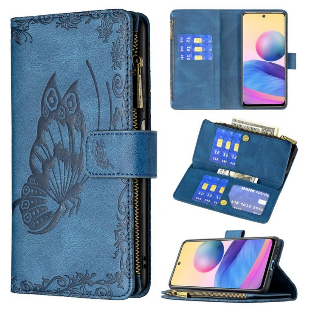 Leren Hoesje voor Xiaomi Redmi Note 10 5G / Poco M3 Pro 5G Zip Pocket Vlinder