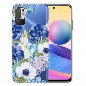 Telefoonhoesje voor Xiaomi Redmi Note 10 5G / Poco M3 Pro 5G Aquarel Blauwe Bloemen