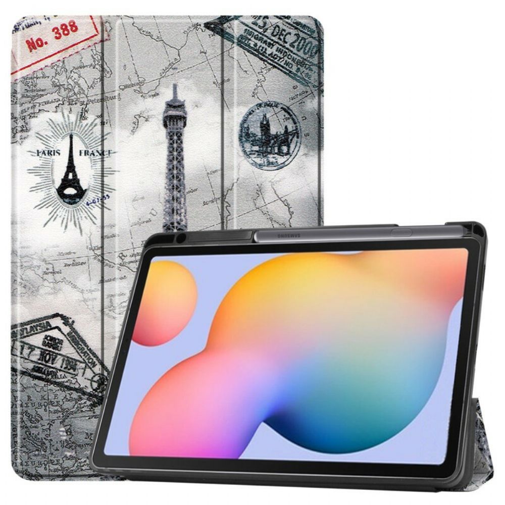 Bescherming Hoesje voor Samsung Galaxy Tab S6 Lite Retro Eiffeltoren Pennenhouder