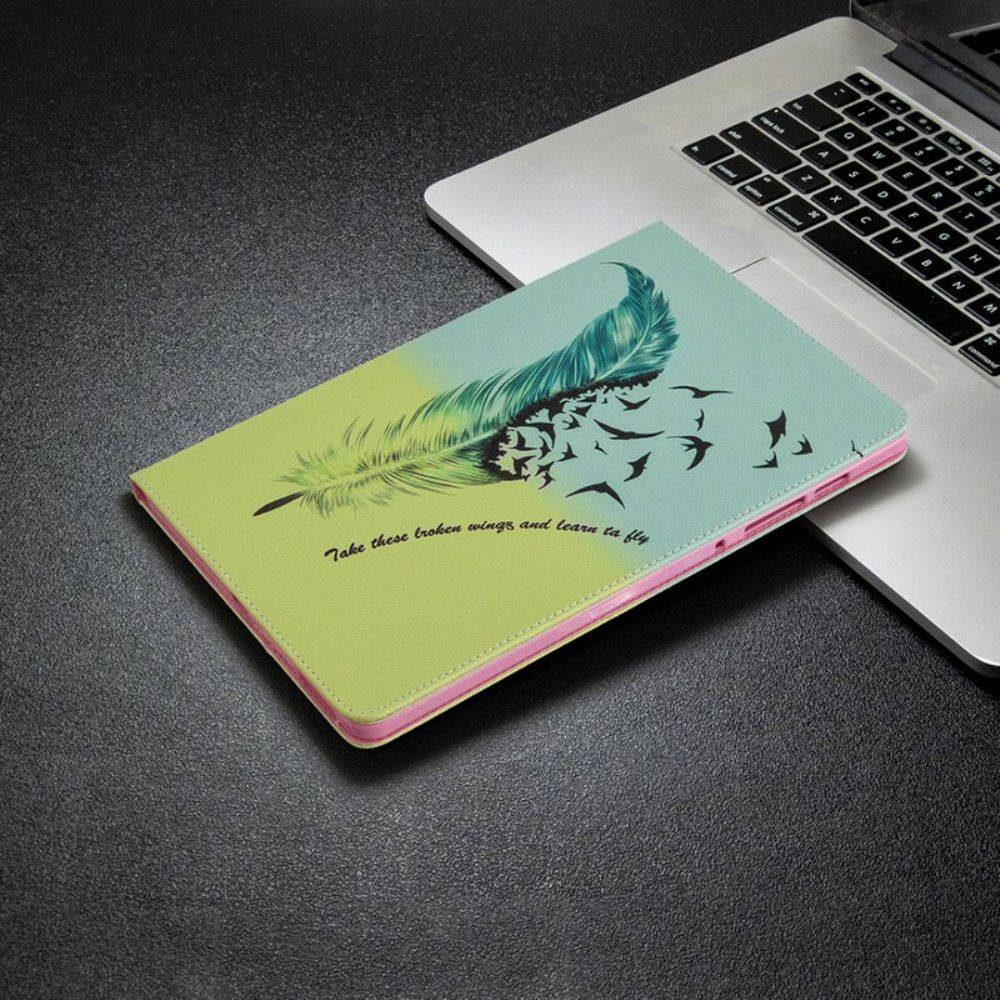 Cover voor Samsung Galaxy Tab S6 Lite Leren Vliegen Met Veren