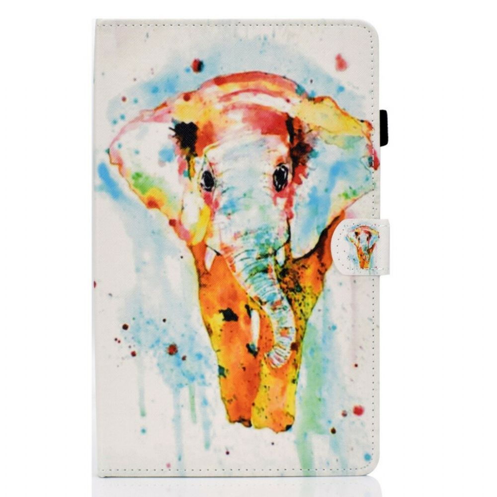 Leren Hoesje voor Samsung Galaxy Tab S6 Lite Aquarel Olifant