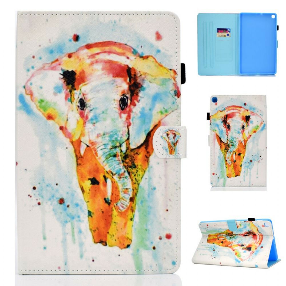 Leren Hoesje voor Samsung Galaxy Tab S6 Lite Aquarel Olifant