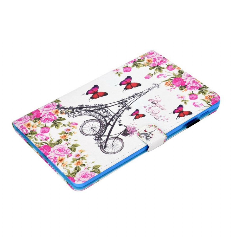 Leren Hoesje voor Samsung Galaxy Tab S6 Lite Eiffeltoren Fiets