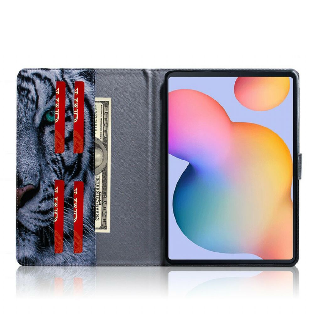 Leren Hoesje voor Samsung Galaxy Tab S6 Lite Tijgerkop