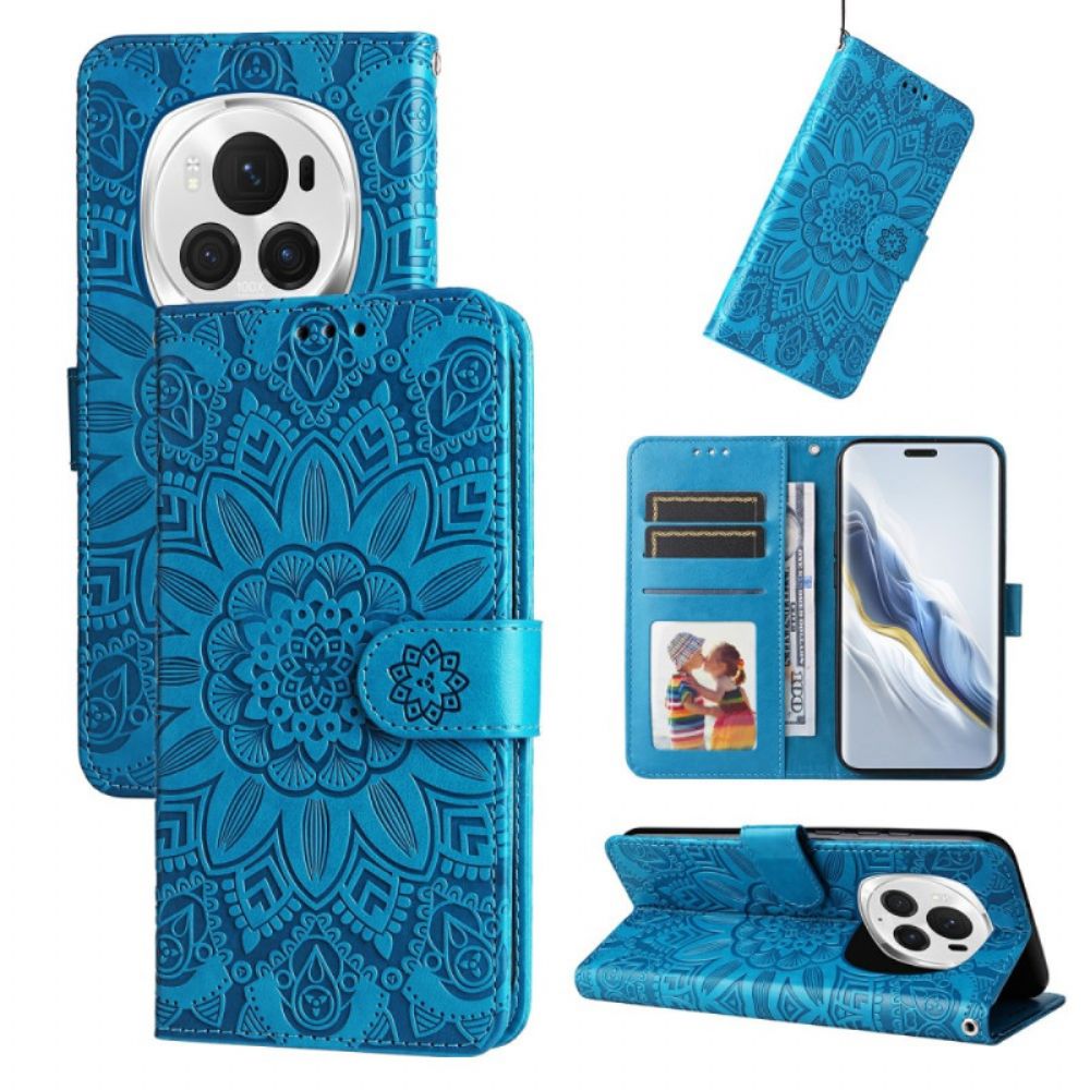 Bescherming Hoesje Honor Magic 6 Pro Zonnebloempatroon Met Riempje