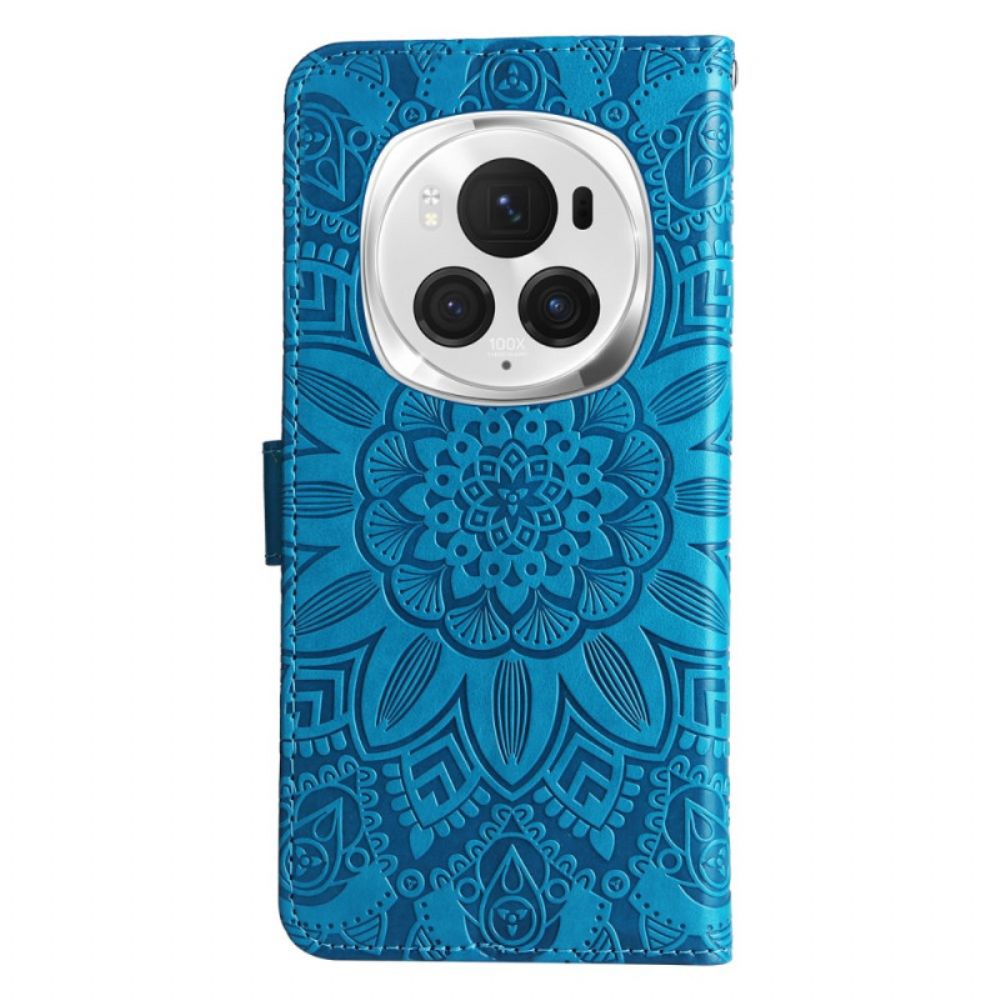 Bescherming Hoesje Honor Magic 6 Pro Zonnebloempatroon Met Riempje