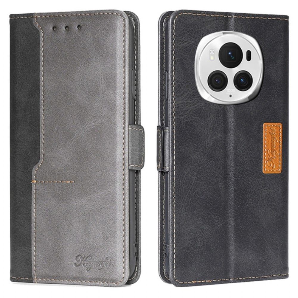 Leren Hoesje Honor Magic 6 Pro Tweekleurig Retro Bescherming Hoesje