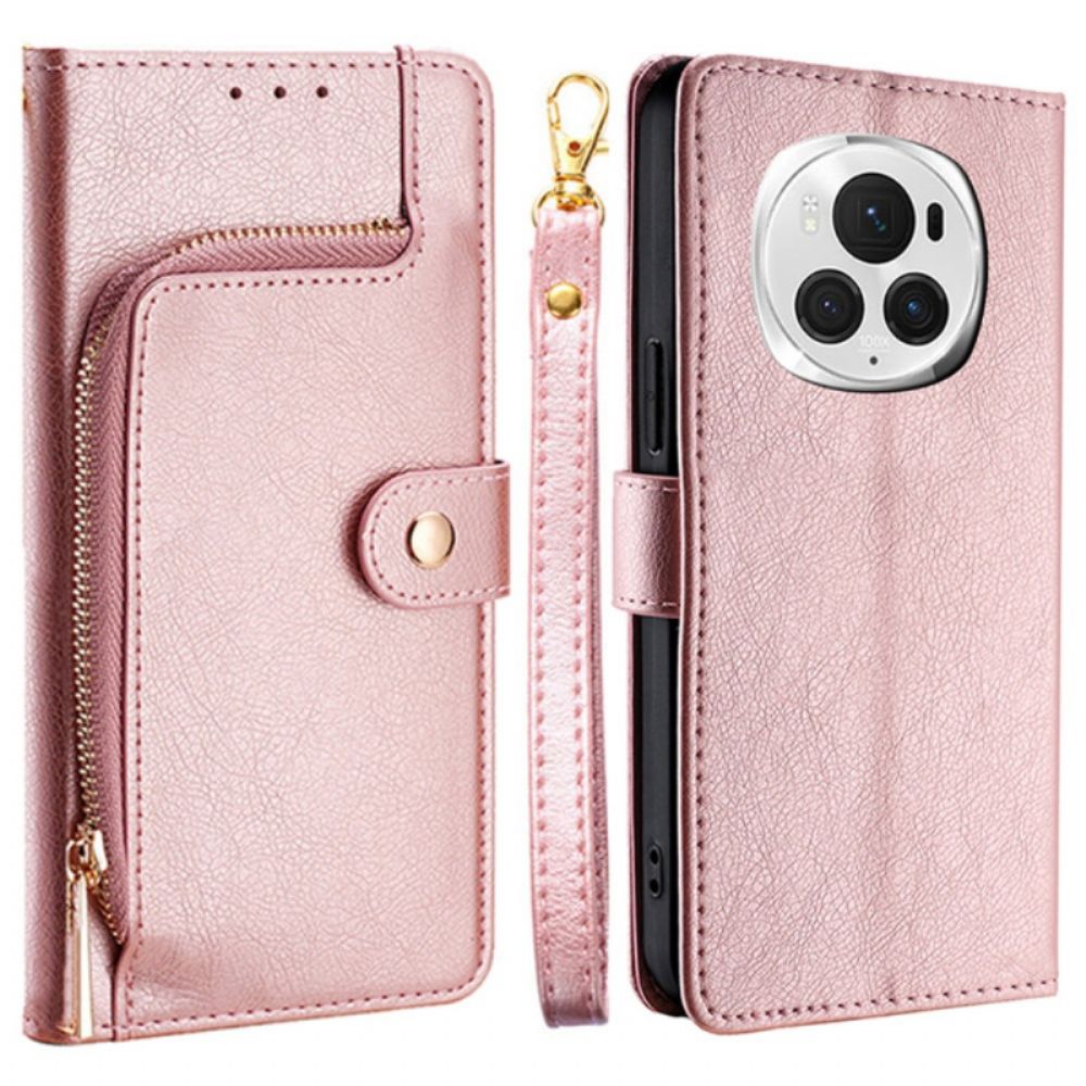 Leren Hoesje Honor Magic 6 Pro Zak Met Ritssluiting En Riem Bescherming Hoesje