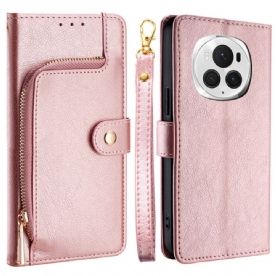 Leren Hoesje Honor Magic 6 Pro Zak Met Ritssluiting En Riem Bescherming Hoesje