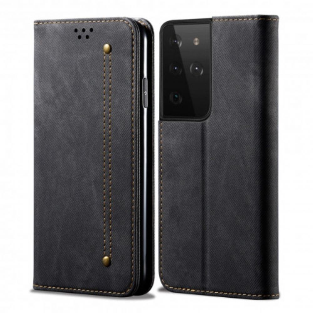 Bescherming Hoesje voor Samsung Galaxy S21 Ultra 5G Folio-hoesje Denim Stof