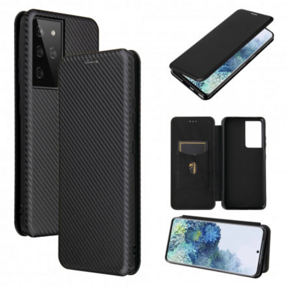 Bescherming Hoesje voor Samsung Galaxy S21 Ultra 5G Folio-hoesje Koolstofvezel