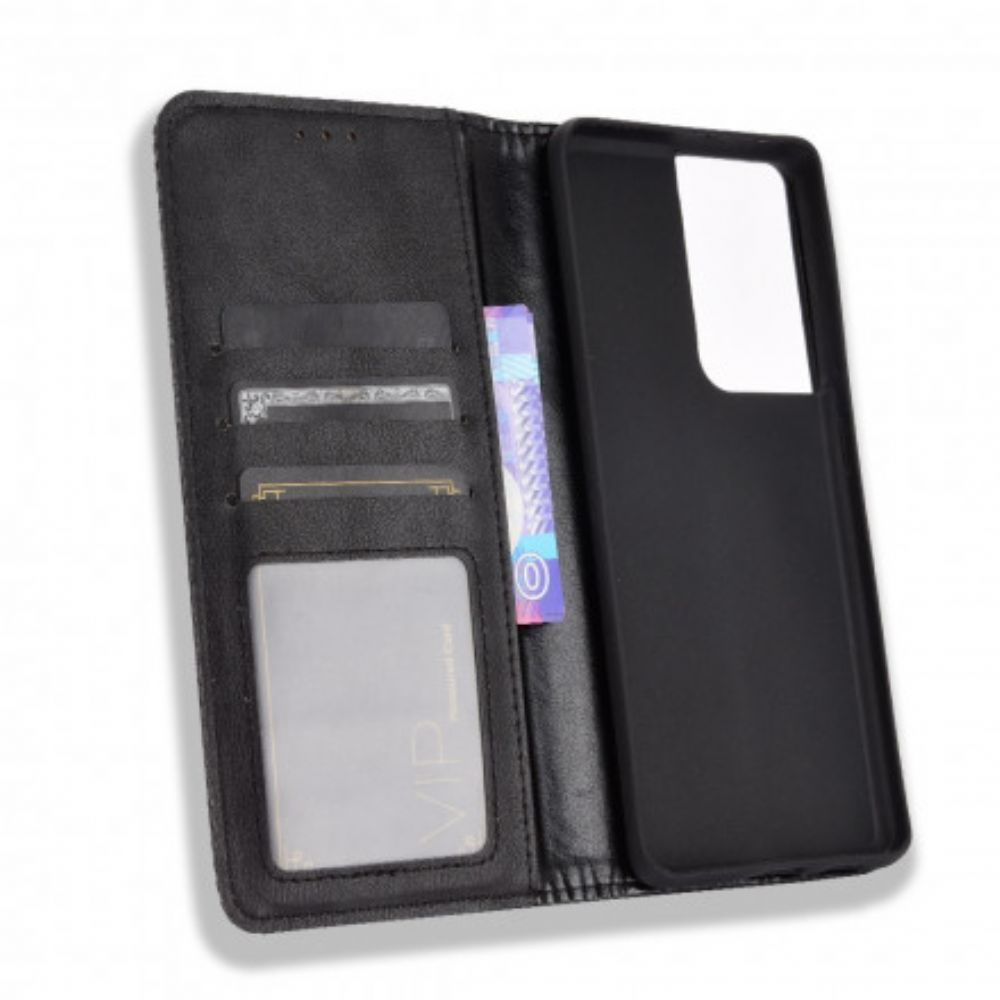 Bescherming Hoesje voor Samsung Galaxy S21 Ultra 5G Folio-hoesje Vintage Gestileerd Leereffect