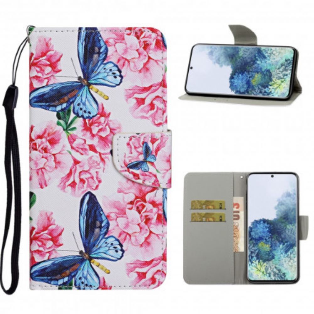 Folio-hoesje voor Samsung Galaxy S21 Ultra 5G Bloemen Vlinders Band