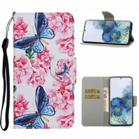 Folio-hoesje voor Samsung Galaxy S21 Ultra 5G Bloemen Vlinders Band