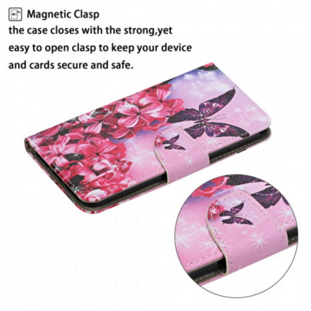 Folio-hoesje voor Samsung Galaxy S21 Ultra 5G Bloemen Vlinders Band