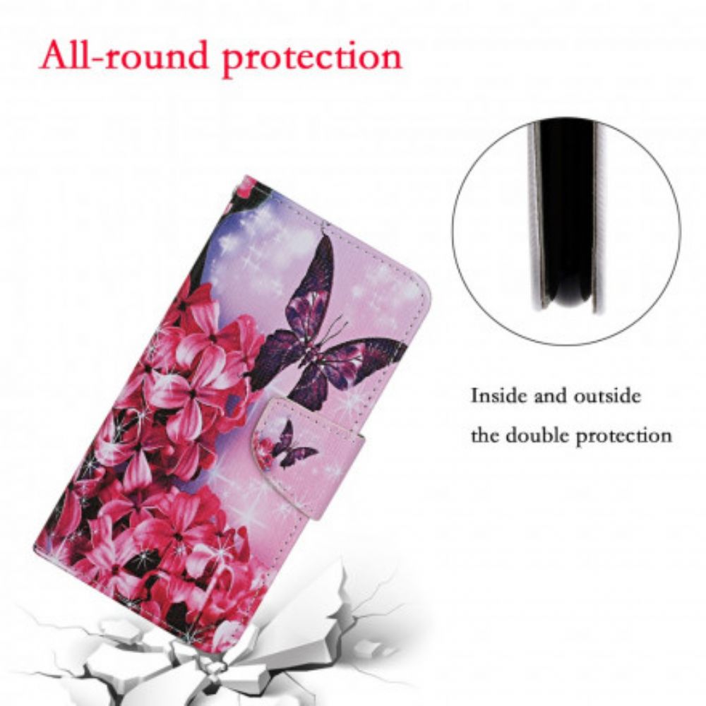 Folio-hoesje voor Samsung Galaxy S21 Ultra 5G Bloemen Vlinders Band