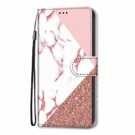 Folio-hoesje voor Samsung Galaxy S21 Ultra 5G Marmer En Glitter Driehoek