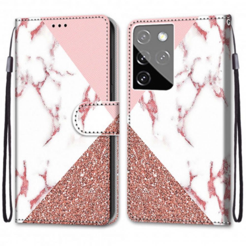 Folio-hoesje voor Samsung Galaxy S21 Ultra 5G Marmer En Glitter Driehoek