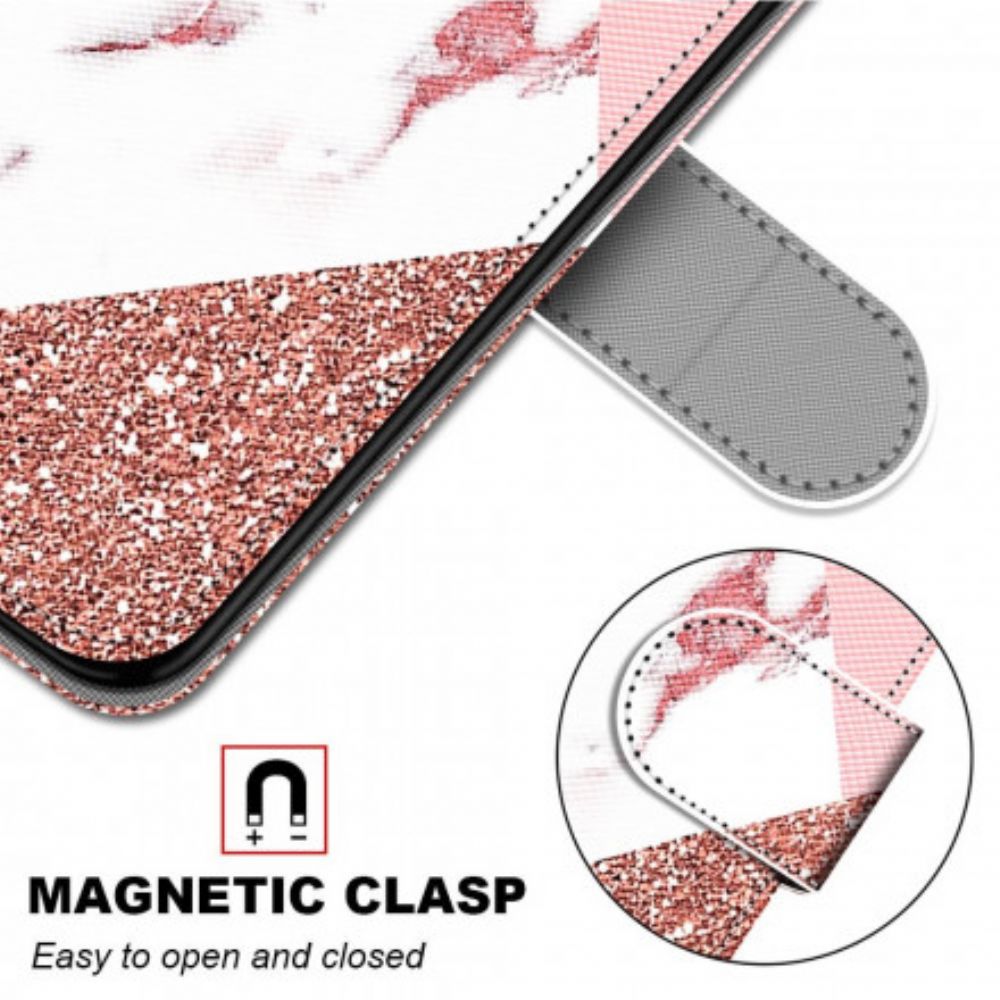 Folio-hoesje voor Samsung Galaxy S21 Ultra 5G Marmer En Glitter Driehoek